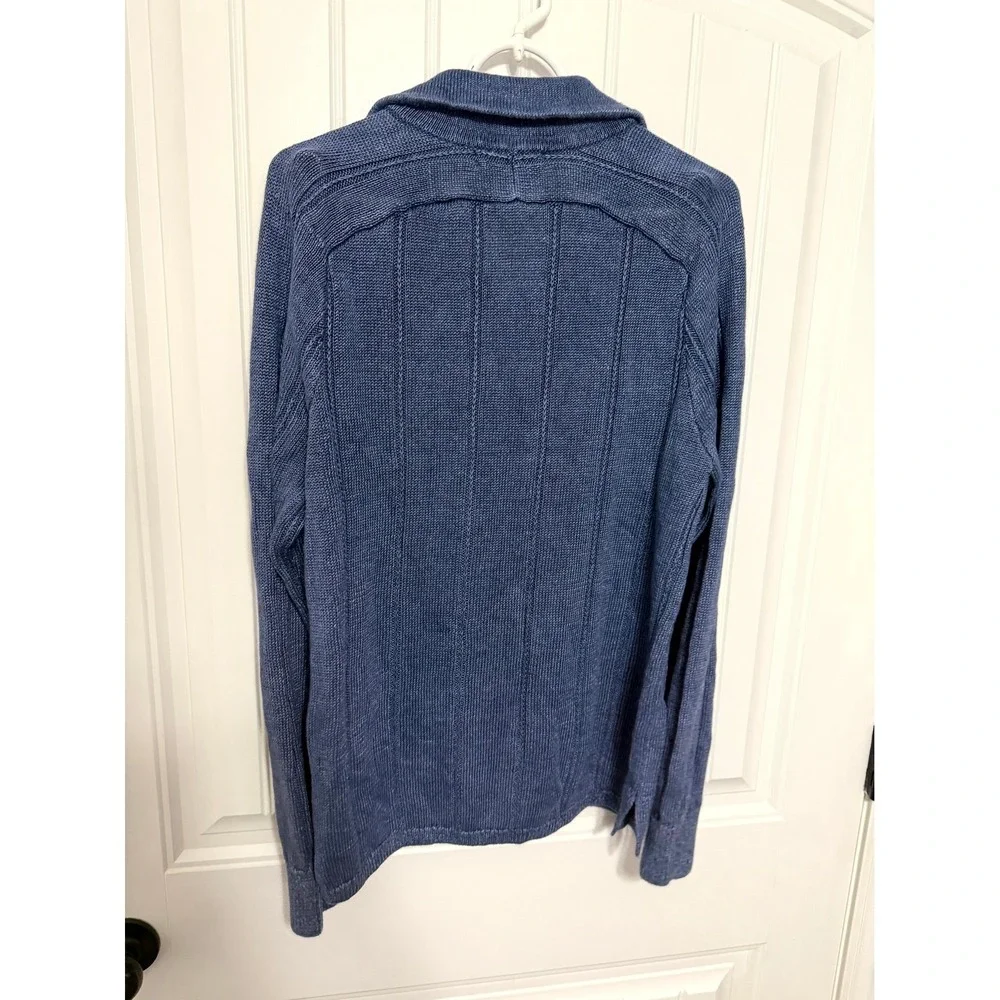 Banana Republic Sweater Mens M Blue Linen Polo Collar Ribbed Knit Pullover